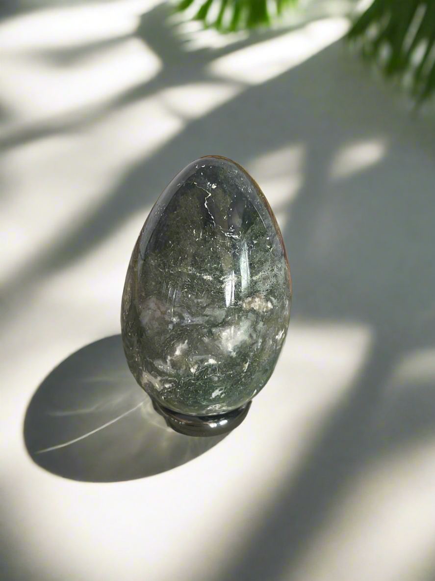 Moss Agate Egg with holder