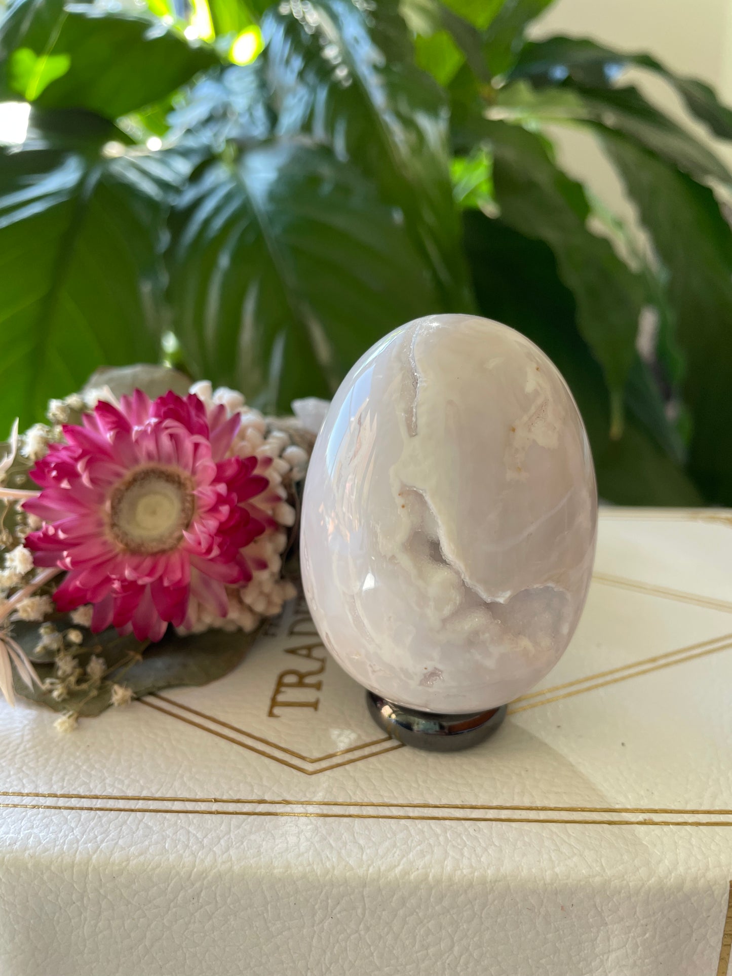 Snow Agate Egg Includes Hematite Ring