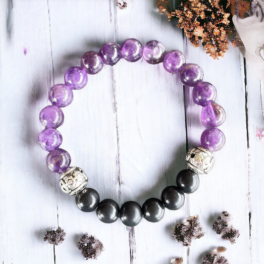 Shungite & Amethyst Healing Bracelet ~ THIRD EYE