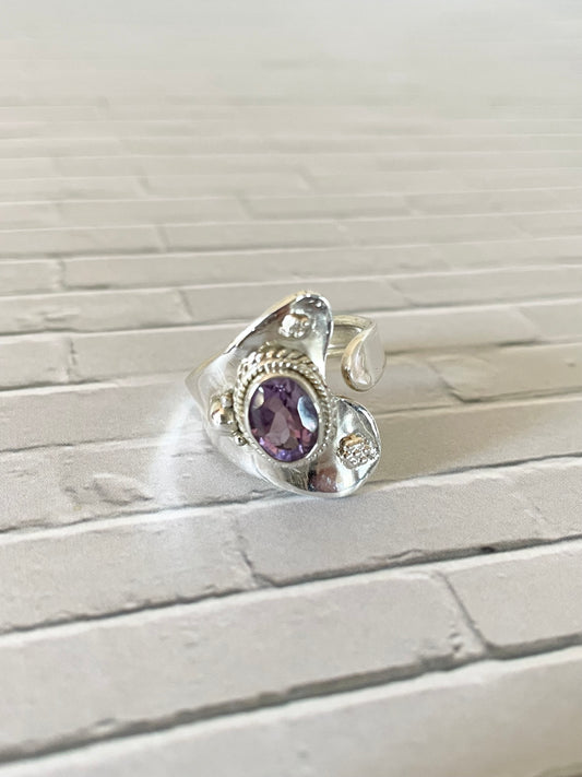 Amethyst adjustable ring ~ sizes 6.5-10