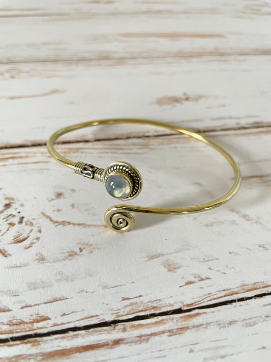 Rainbow Moonstone Brass Cuff ~ Adjustable