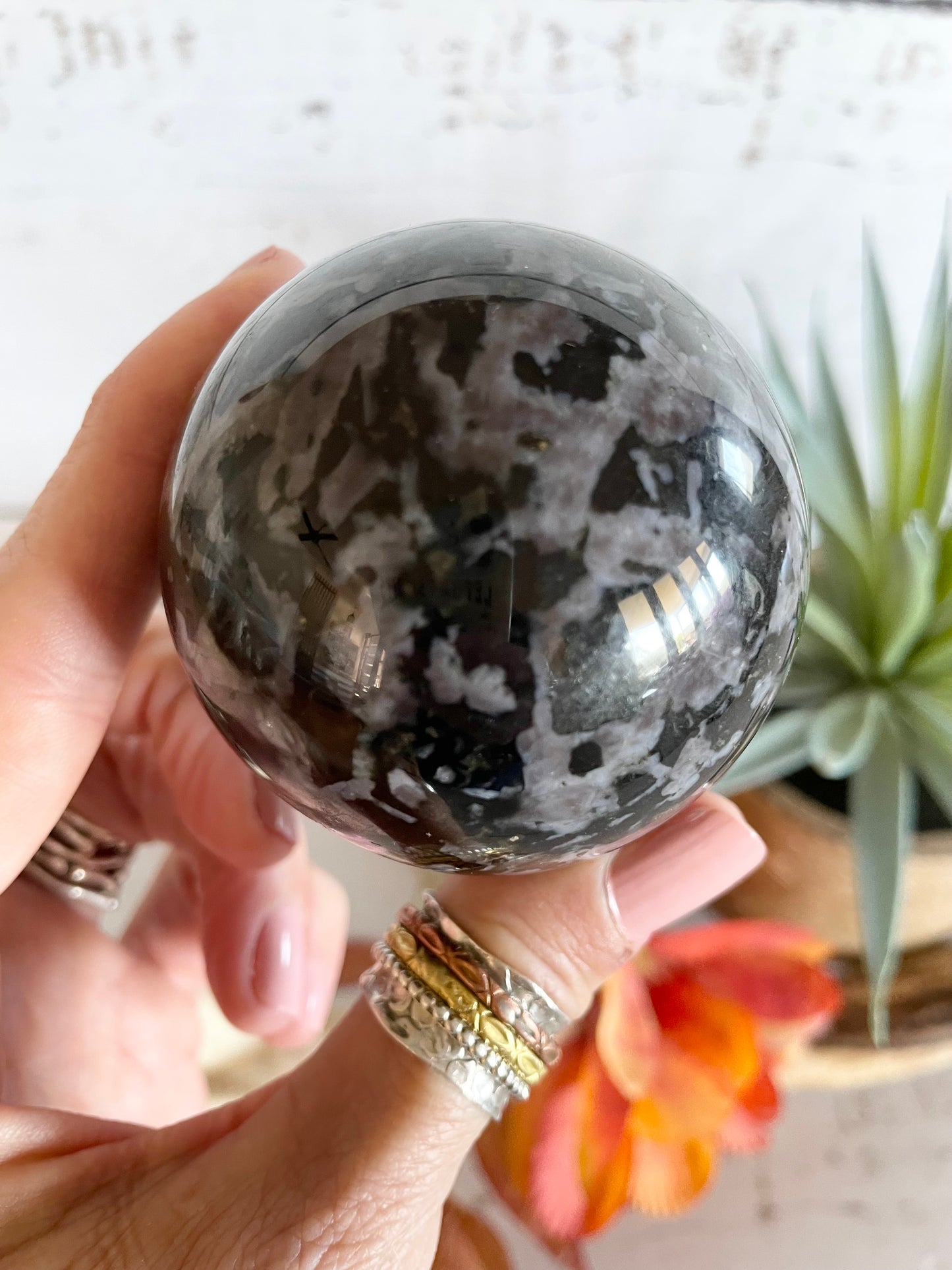 Indigo Gabbro Sphere Includes Wooden Holder