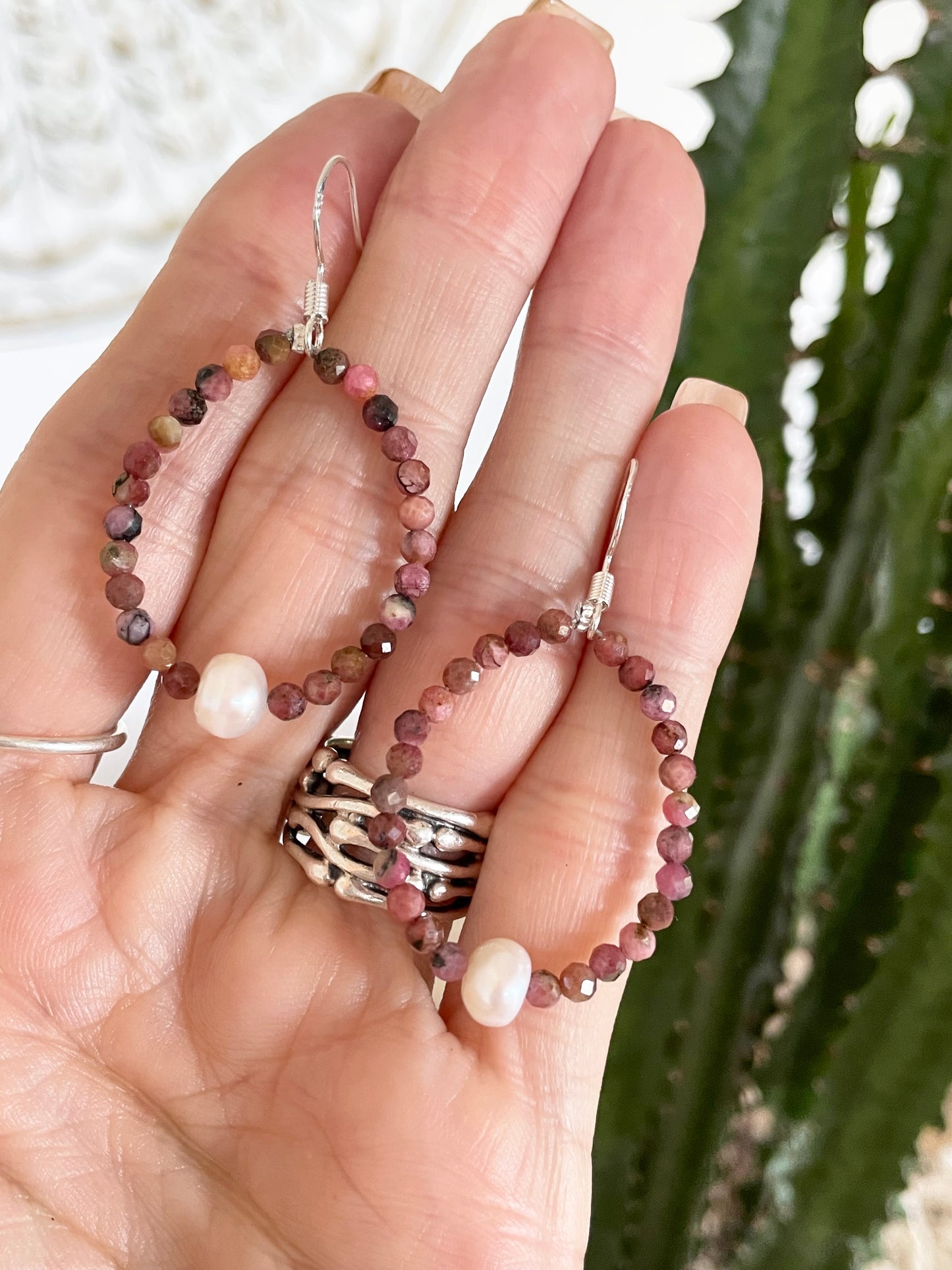 Rhodonite \Pearl Earrings