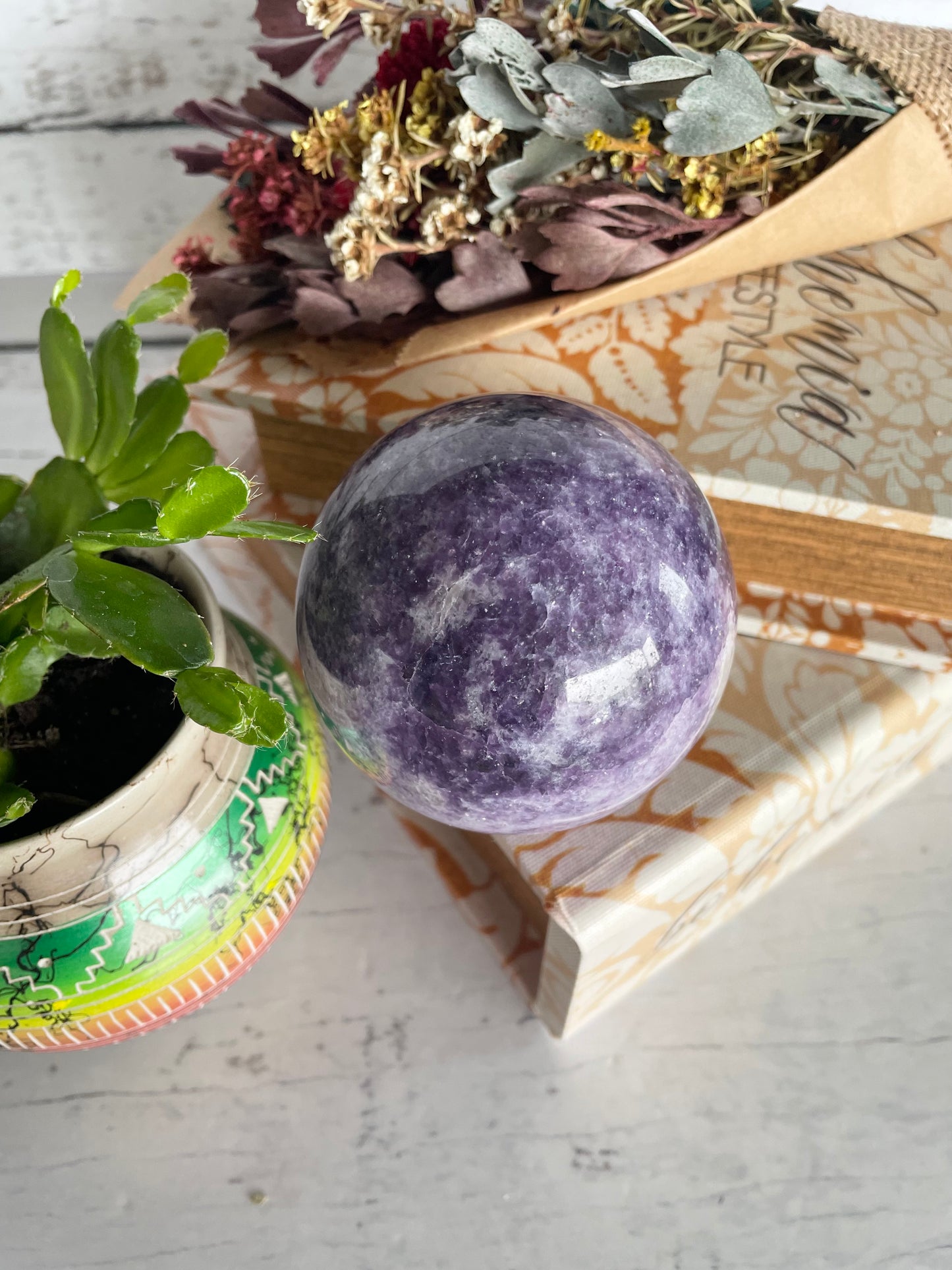 Lepidolite Sphere Includes Wooden Holder