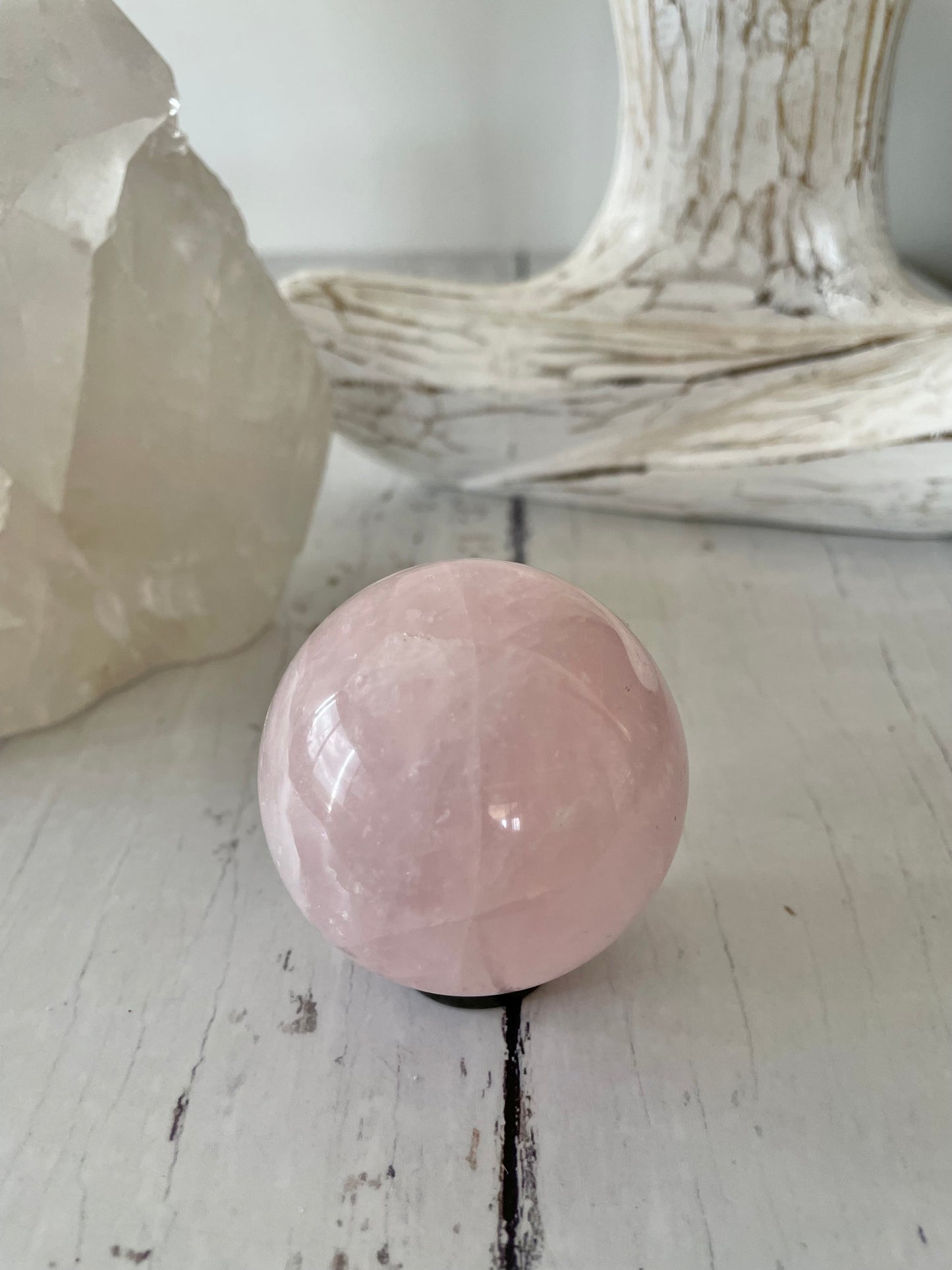 Rose Quartz Sphere Includes wooden holder