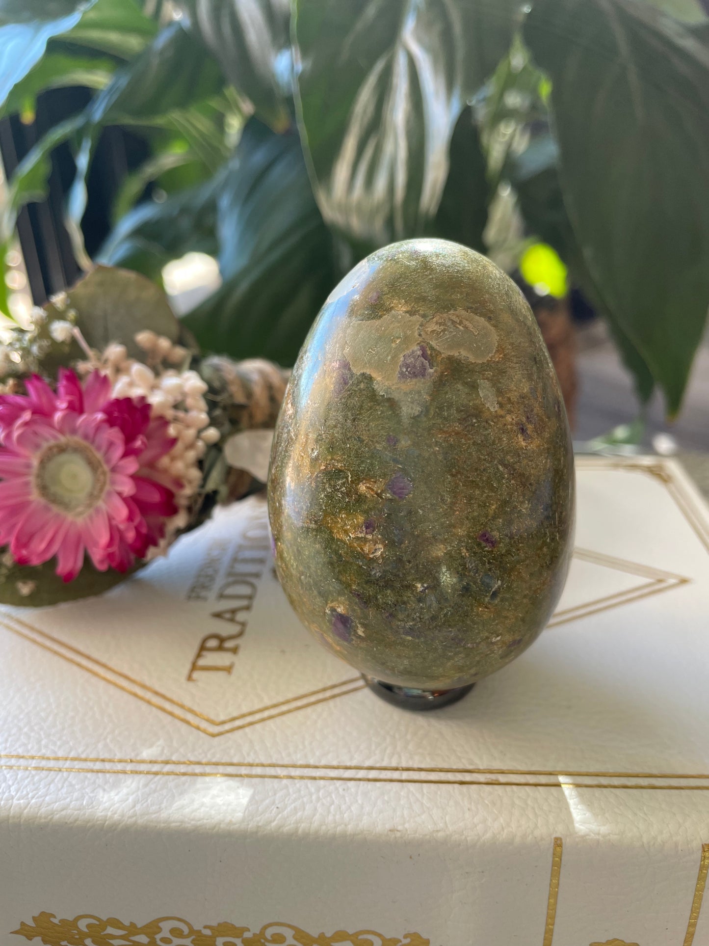 Ruby Fuchsite Egg Includes Hematite Ring