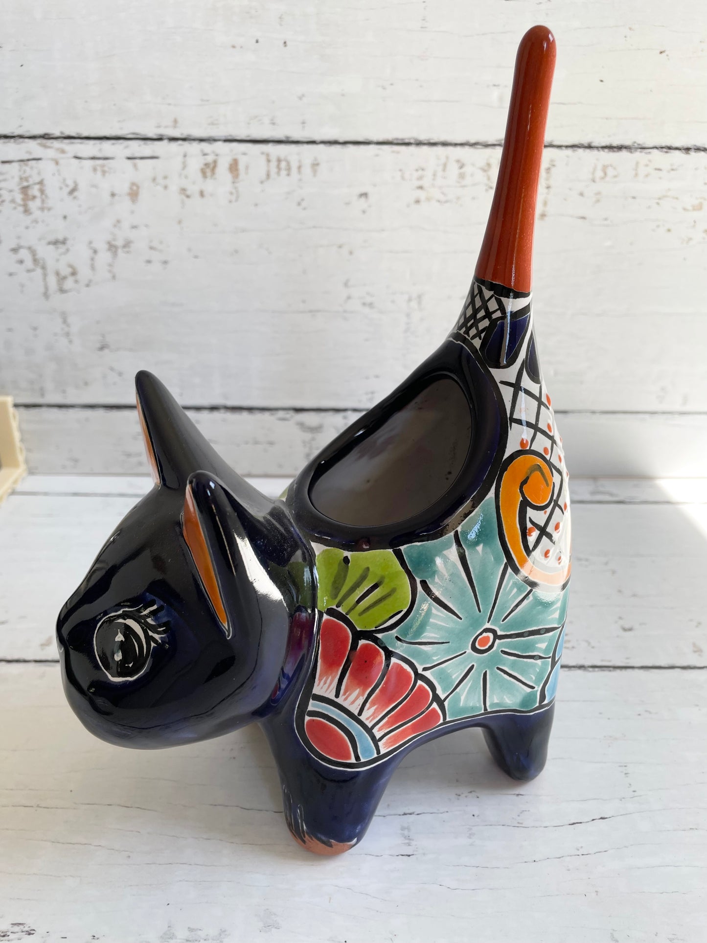 Mexican Talavera Cat Pot Planter
