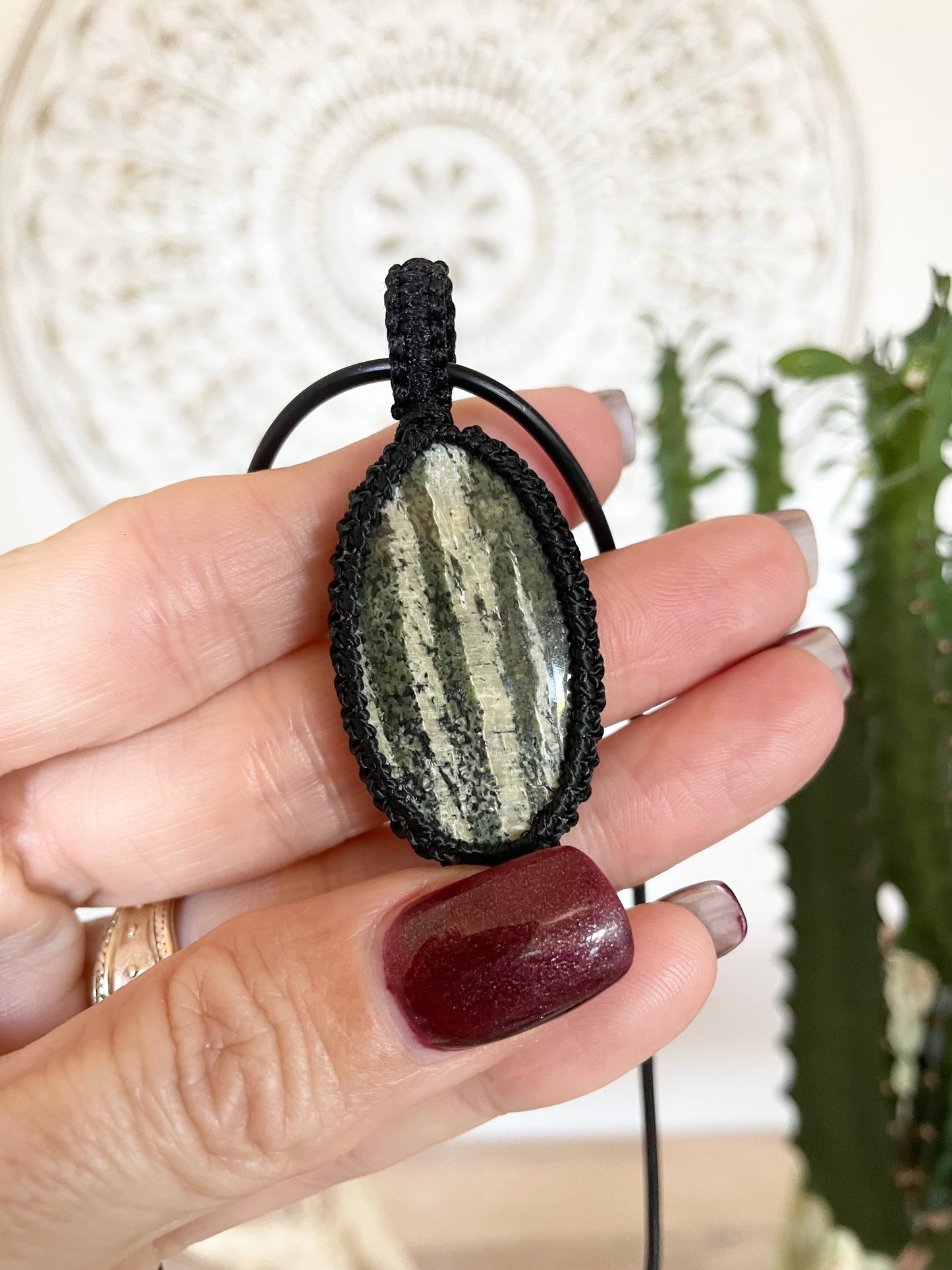 Macrame Pendant ~ Swiss Opal