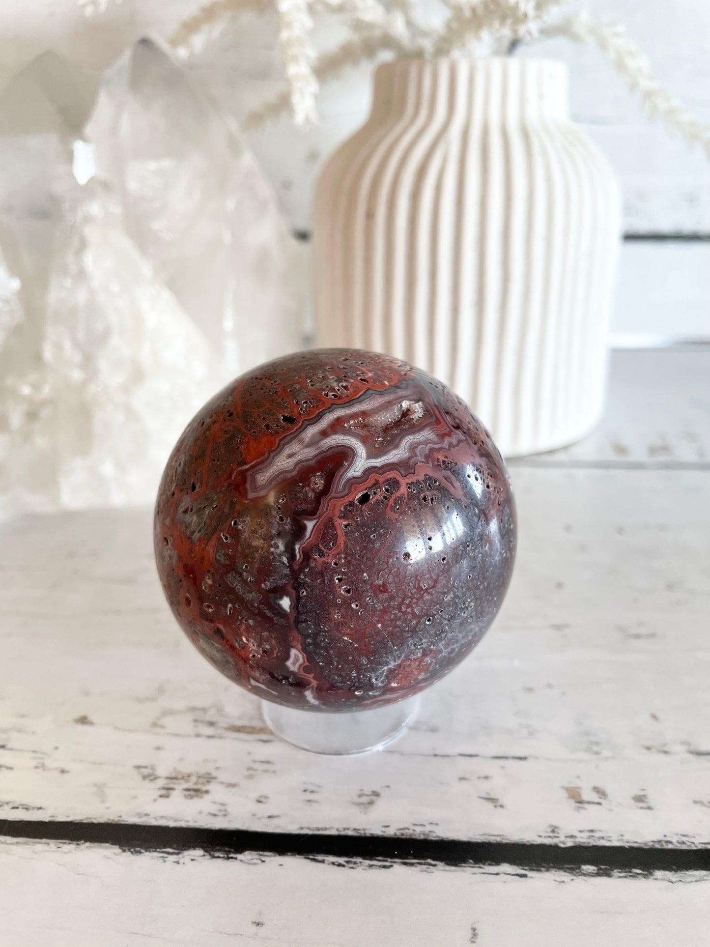 Mexican Crazy Lace Agate Sphere includes holder