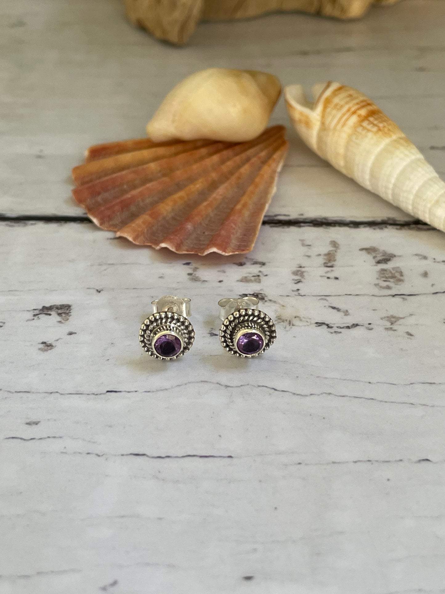 Amethyst Silver Studs ~ Wisdom