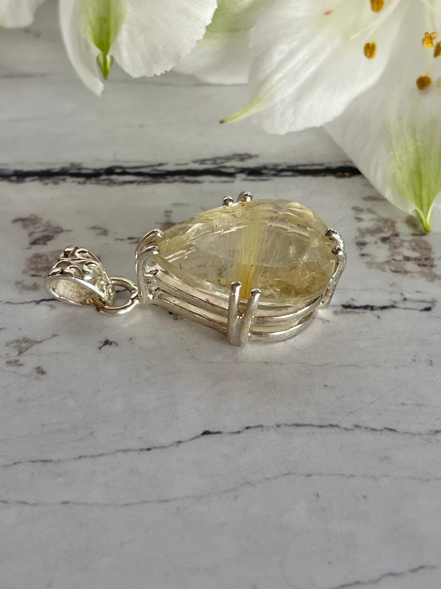 Golden Rutile Quartz Silver Pendant