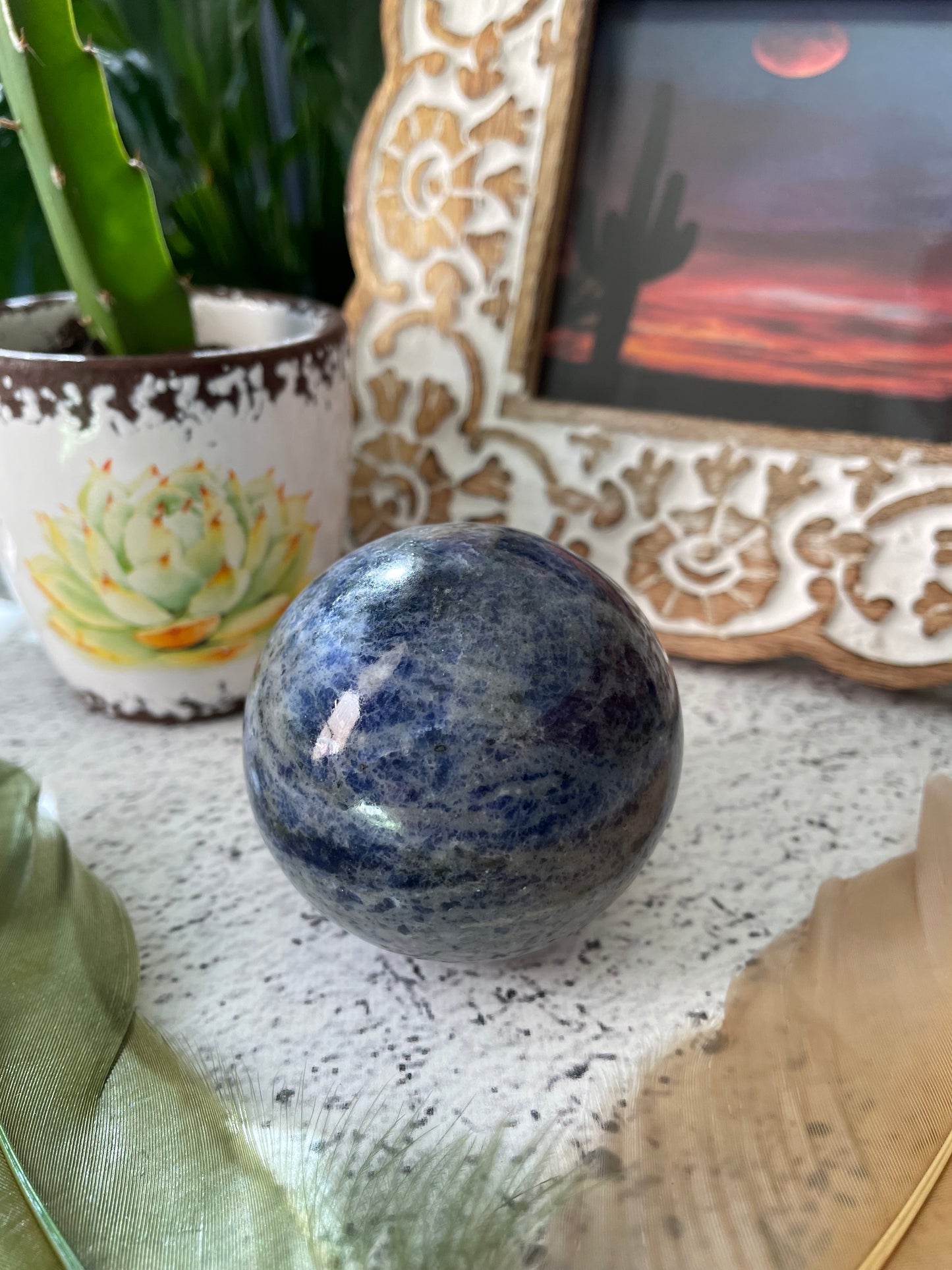 Sodalite Sphere Includes Wooden Holder