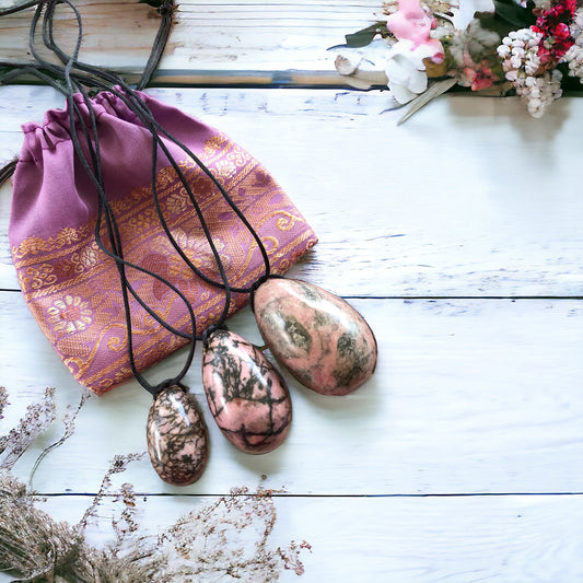 Yoni Eggs ~ Rhodonite Set of 3 with Sari Pouch