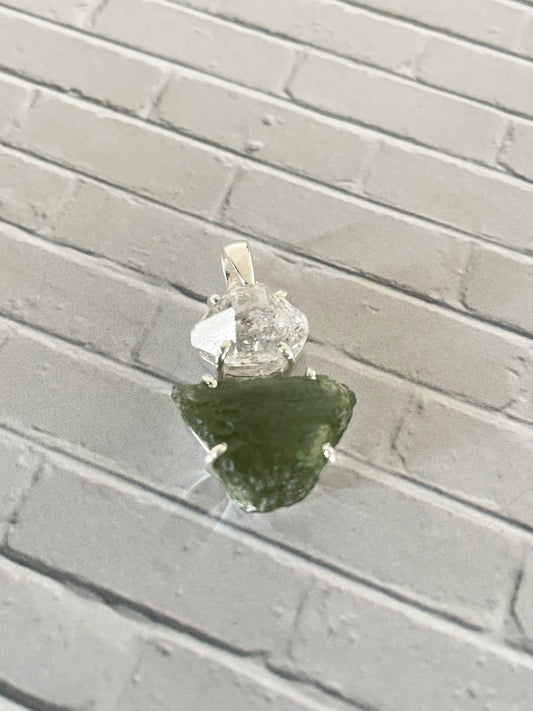 Moldavite & Herkimer Pendant