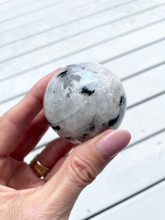 Rainbow Moonstone Sphere includes holder