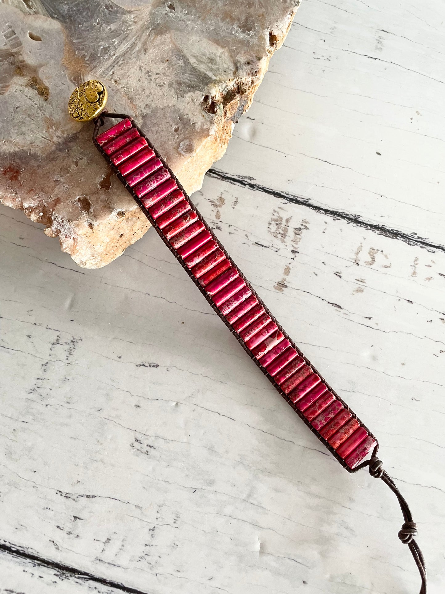 Adjustable Bracelet ~ Sea Sediment Red Jasper