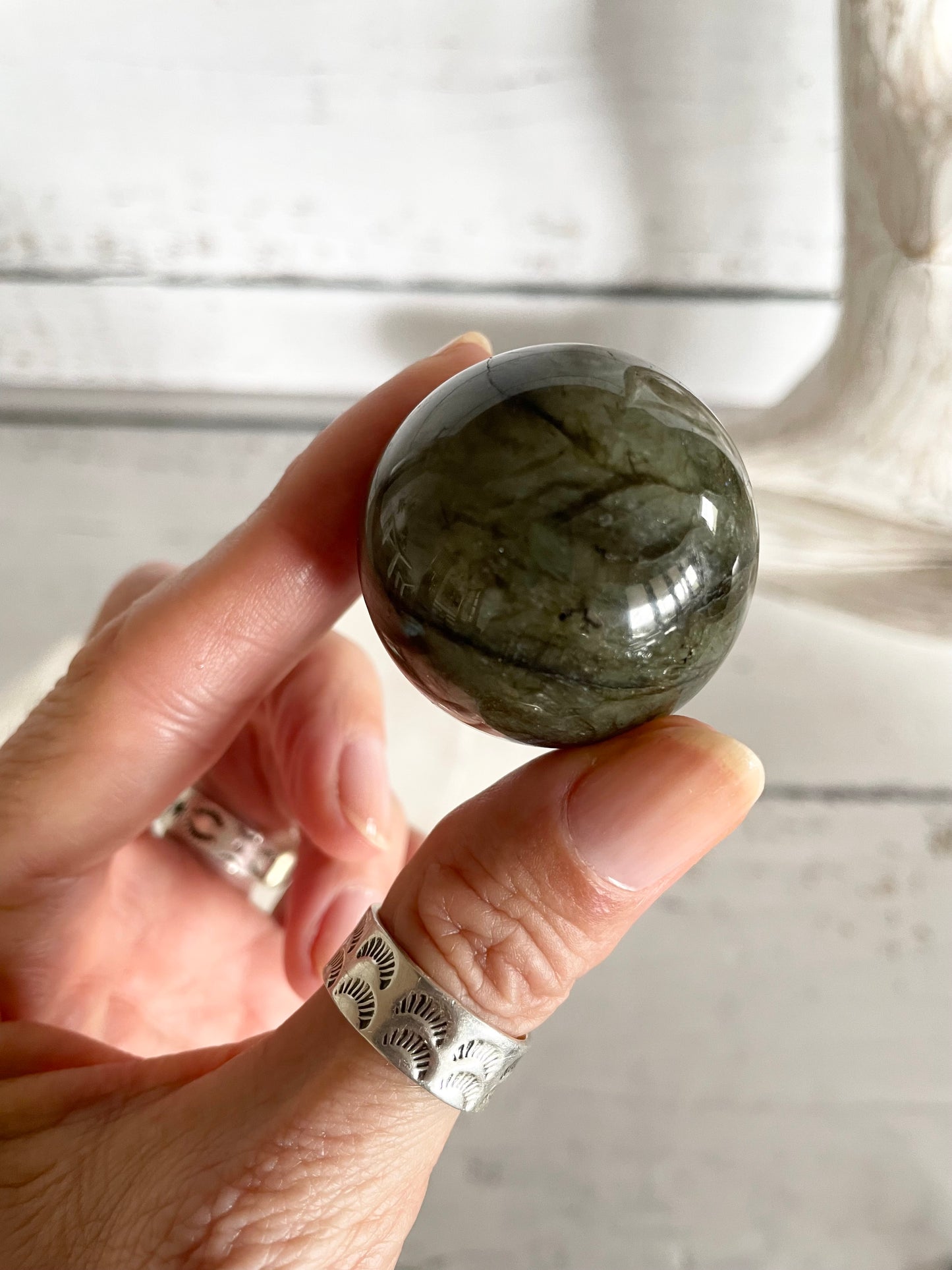 Labradorite Sphere Includes Wooden Holder