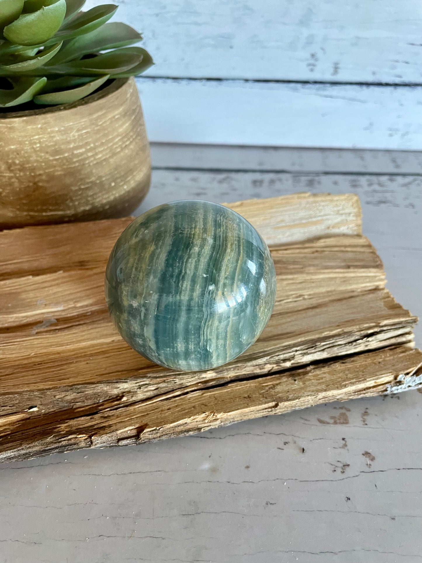 Blue Onyx Sphere Includes Wooden Holder