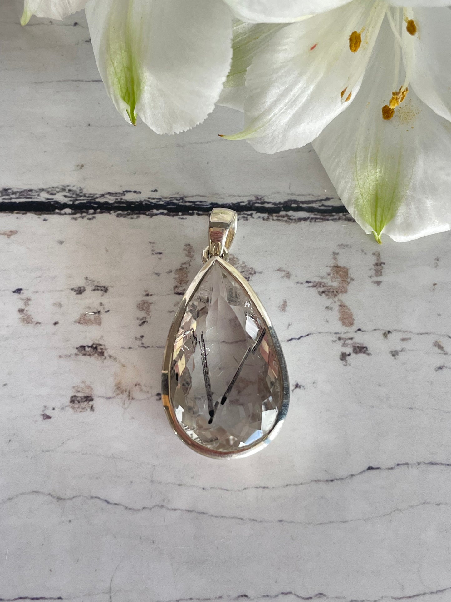 Black Tourmaline in Quartz Silver Pendant