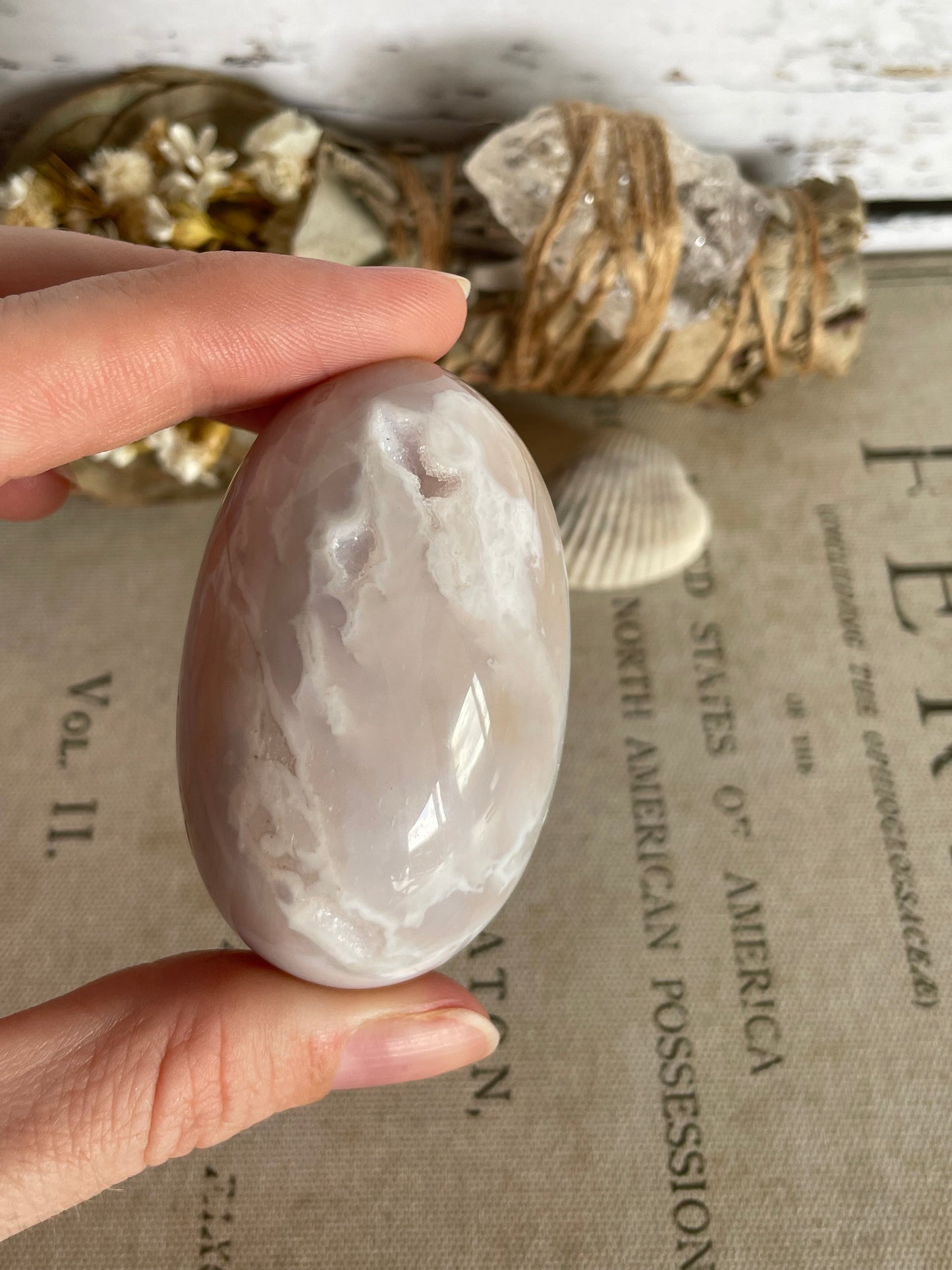 Snow Agate Egg Includes Hematite Ring