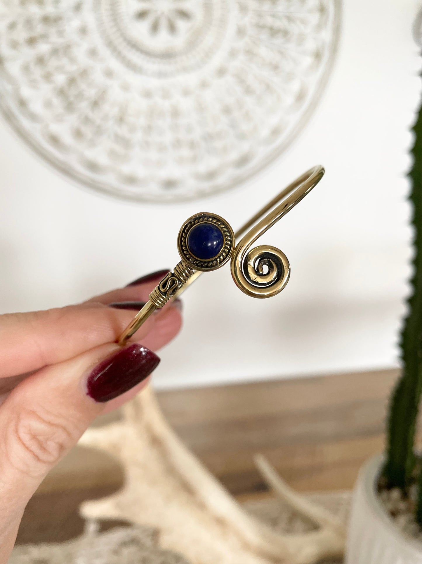 Lapis Lazuli Brass Cuff ~ adjustable