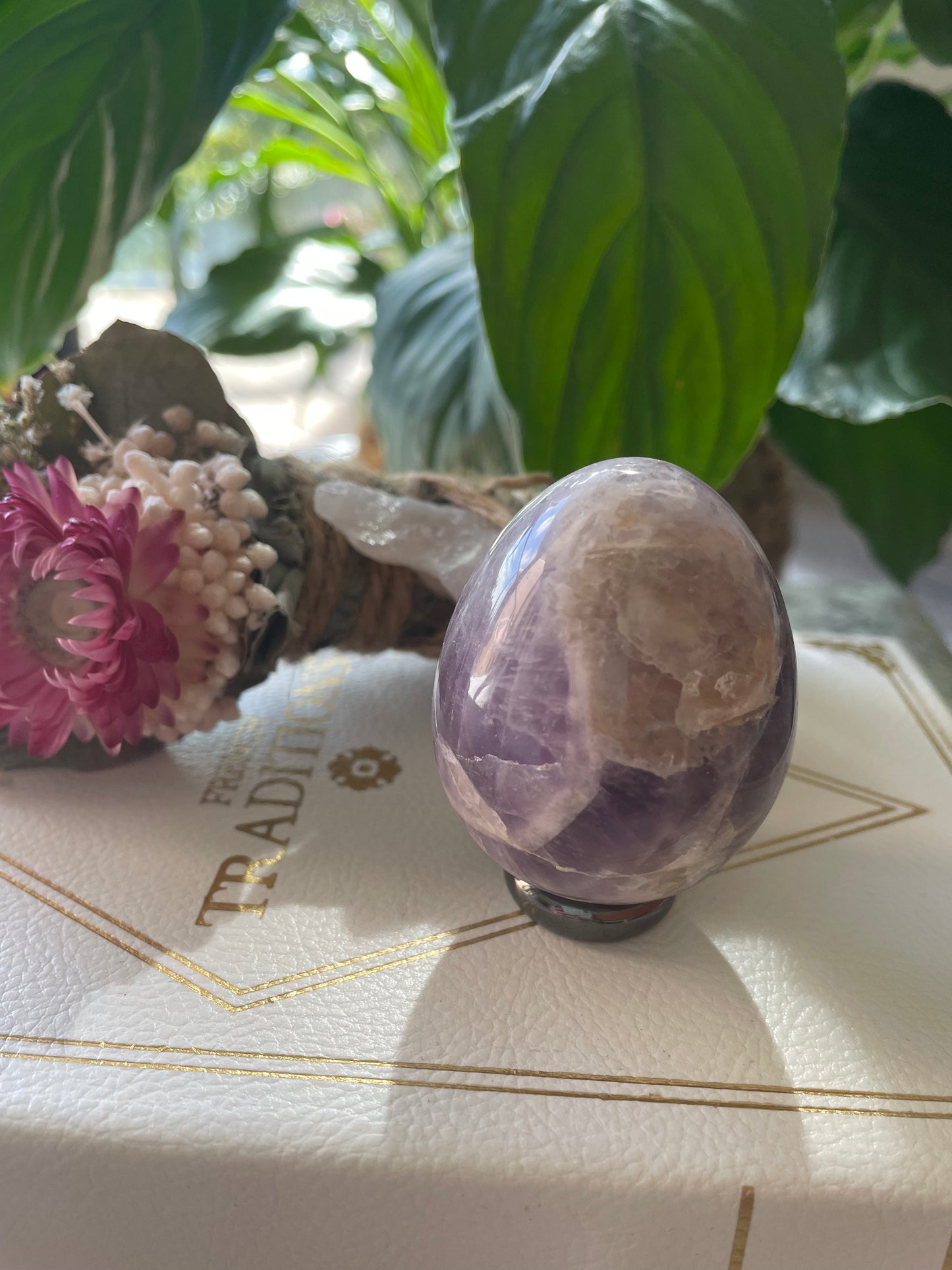 Chevron Dream Amethyst Egg Includes Hematite Ring