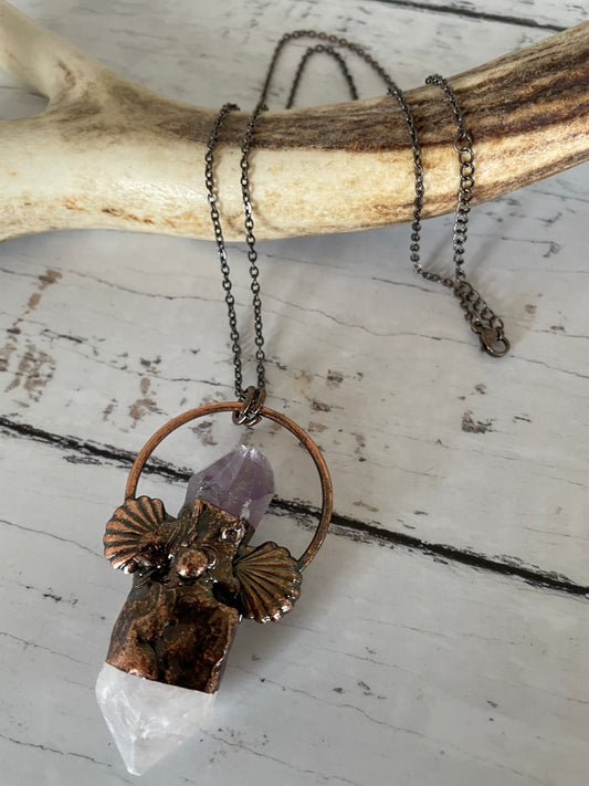 Copper Electroplated Necklace ~ Quartz/Amethyst