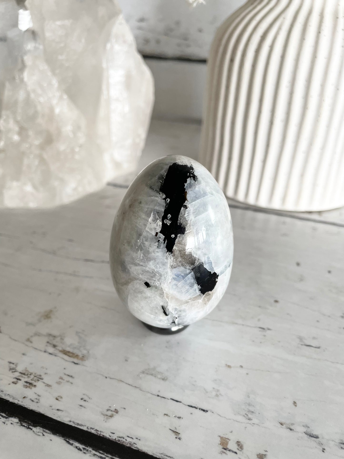 Rainbow Moonstone Egg with holder