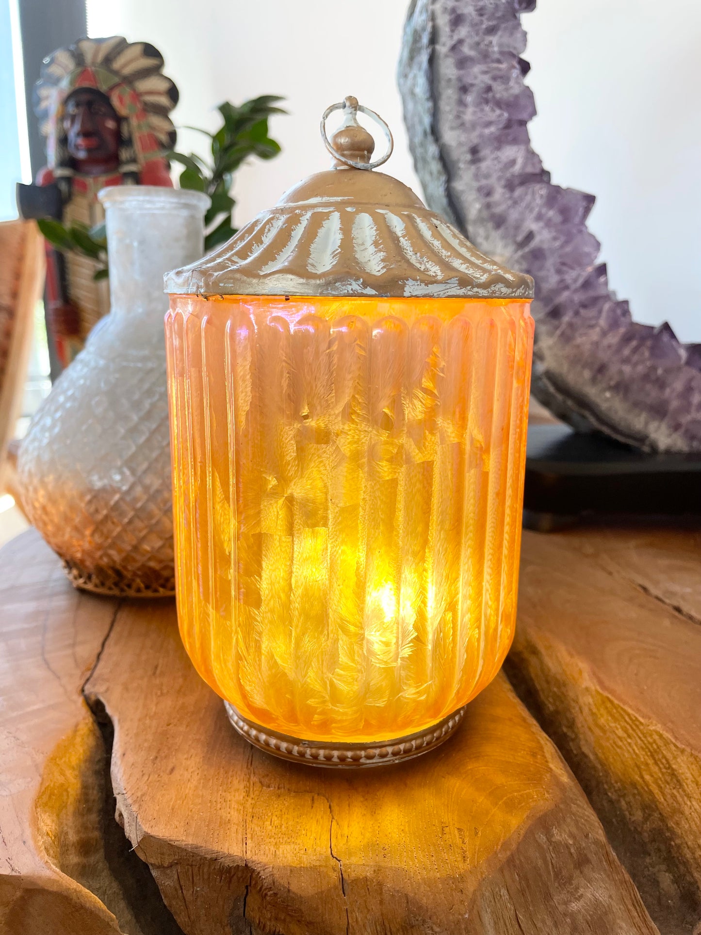 Vintage LED Lantern Pink Glow