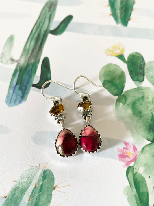 Rose Dahlia Turquoise & Citrine Dangles