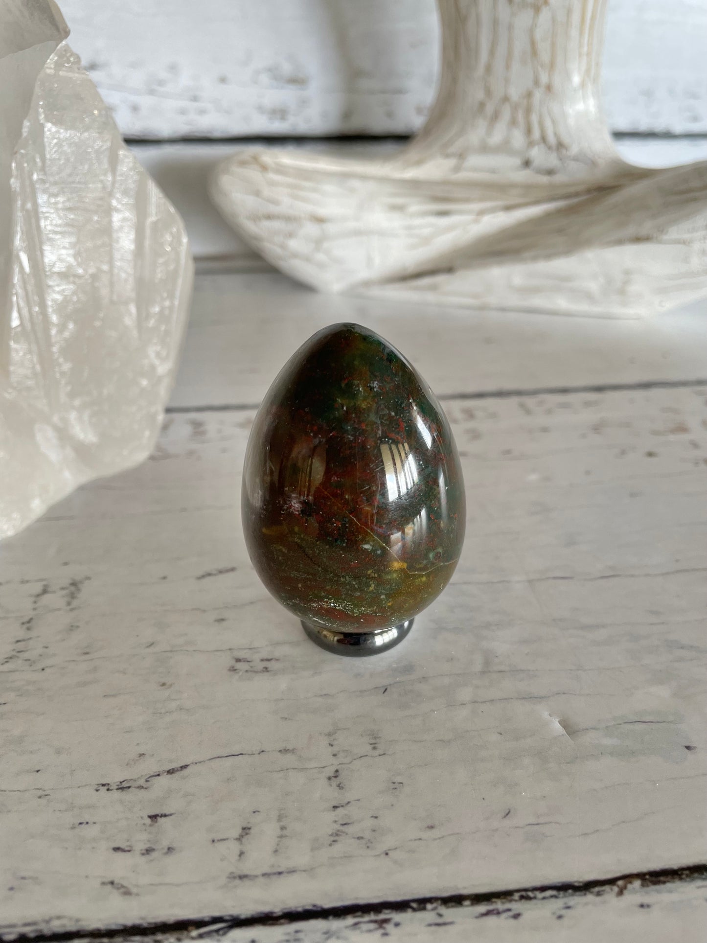 Bloodstone Egg Includes Hematite Ring