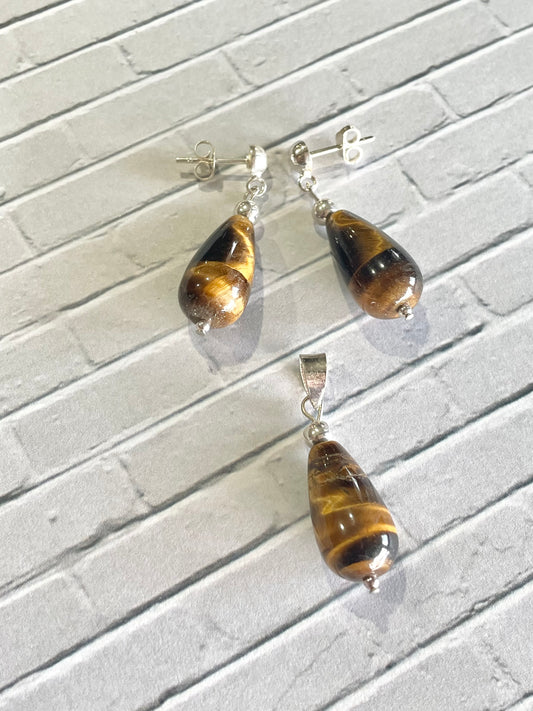 Tigers Eye Set (dangles & pendant)