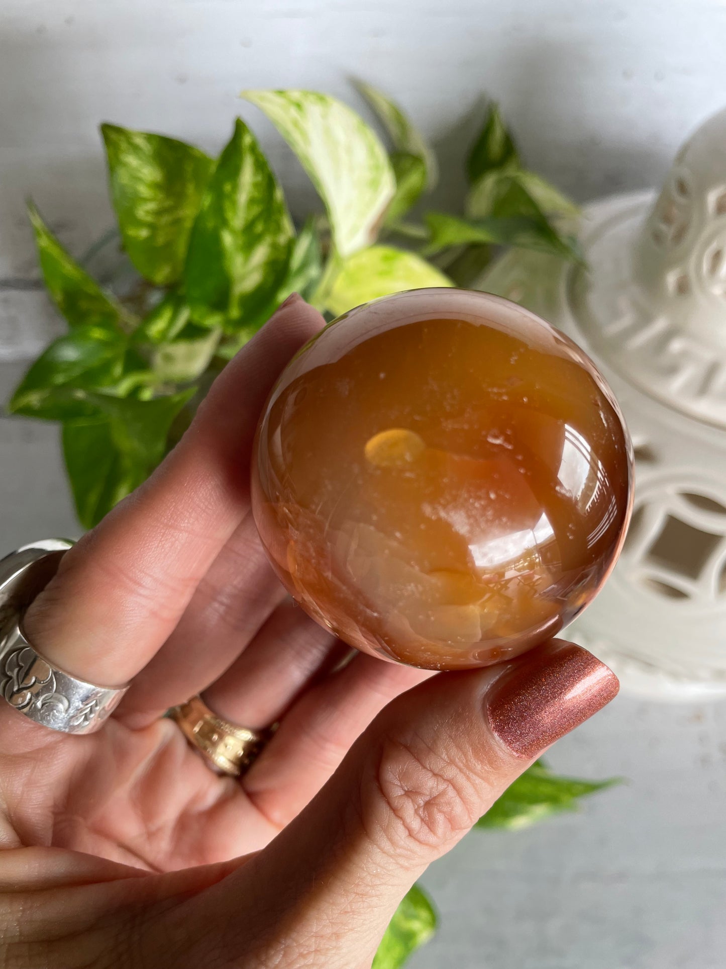 Carnelian Sphere Includes Wooden Holder