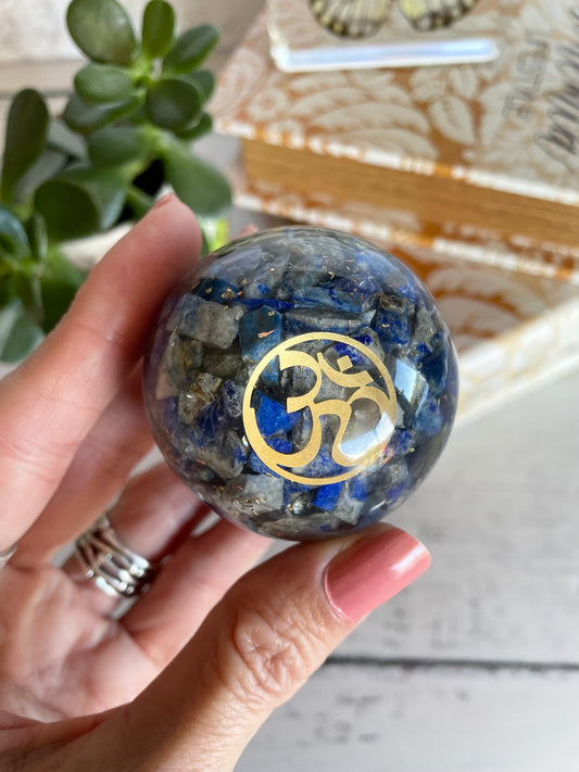 Orgone Sphere - Lapis Lazuli Includes Wooden holder