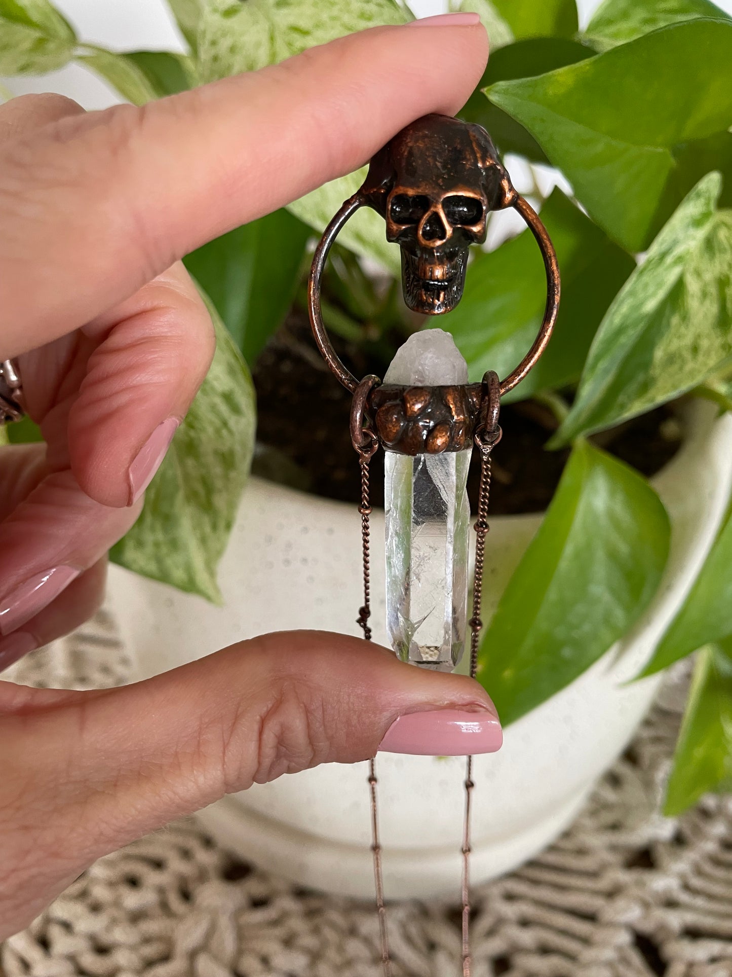 Copper electroplated Necklace ~ Clear Quartz