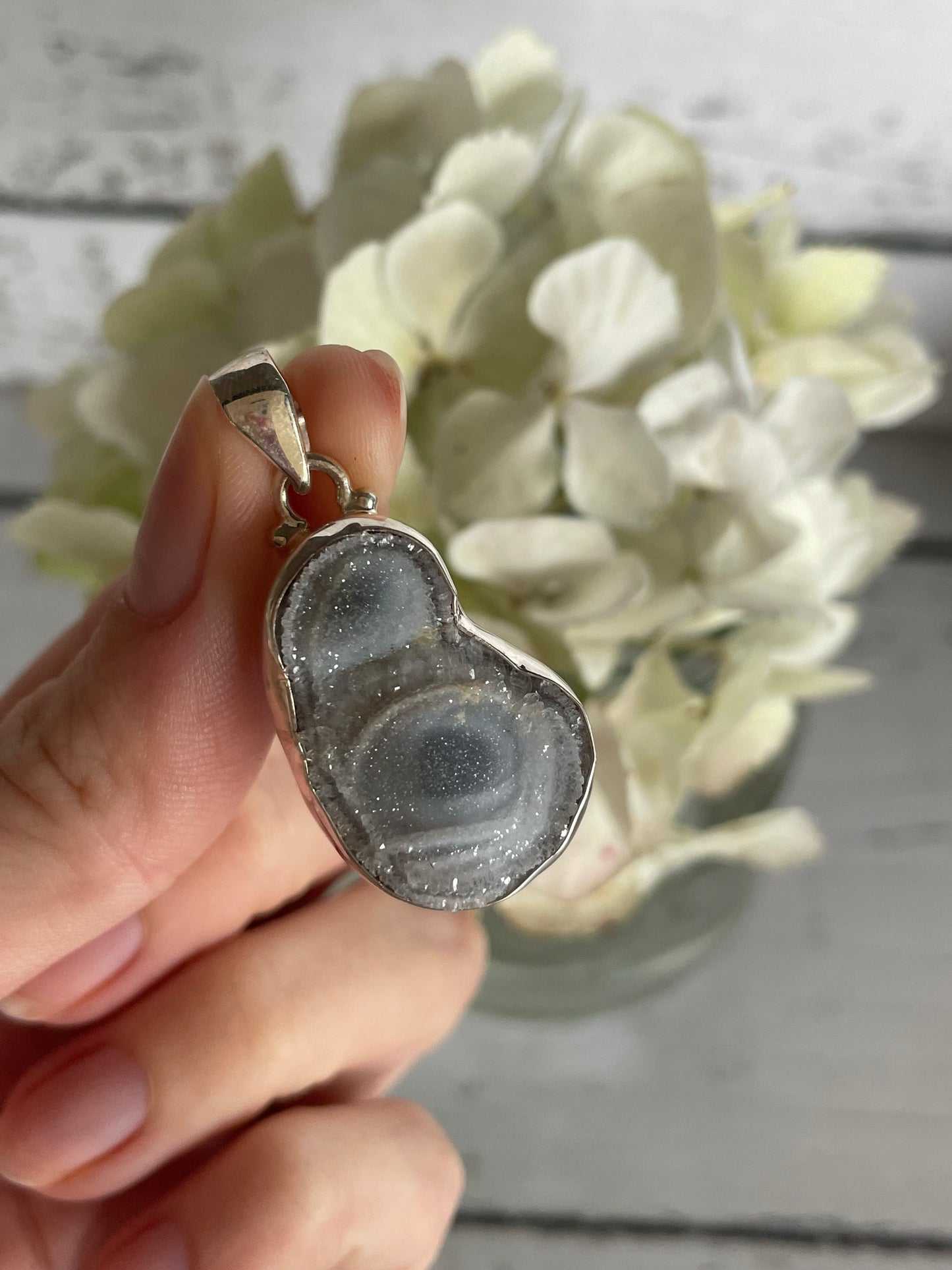 Geode Druzy Silver Raw Pendant