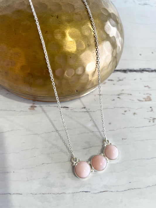 Pink Opal Silver Necklace