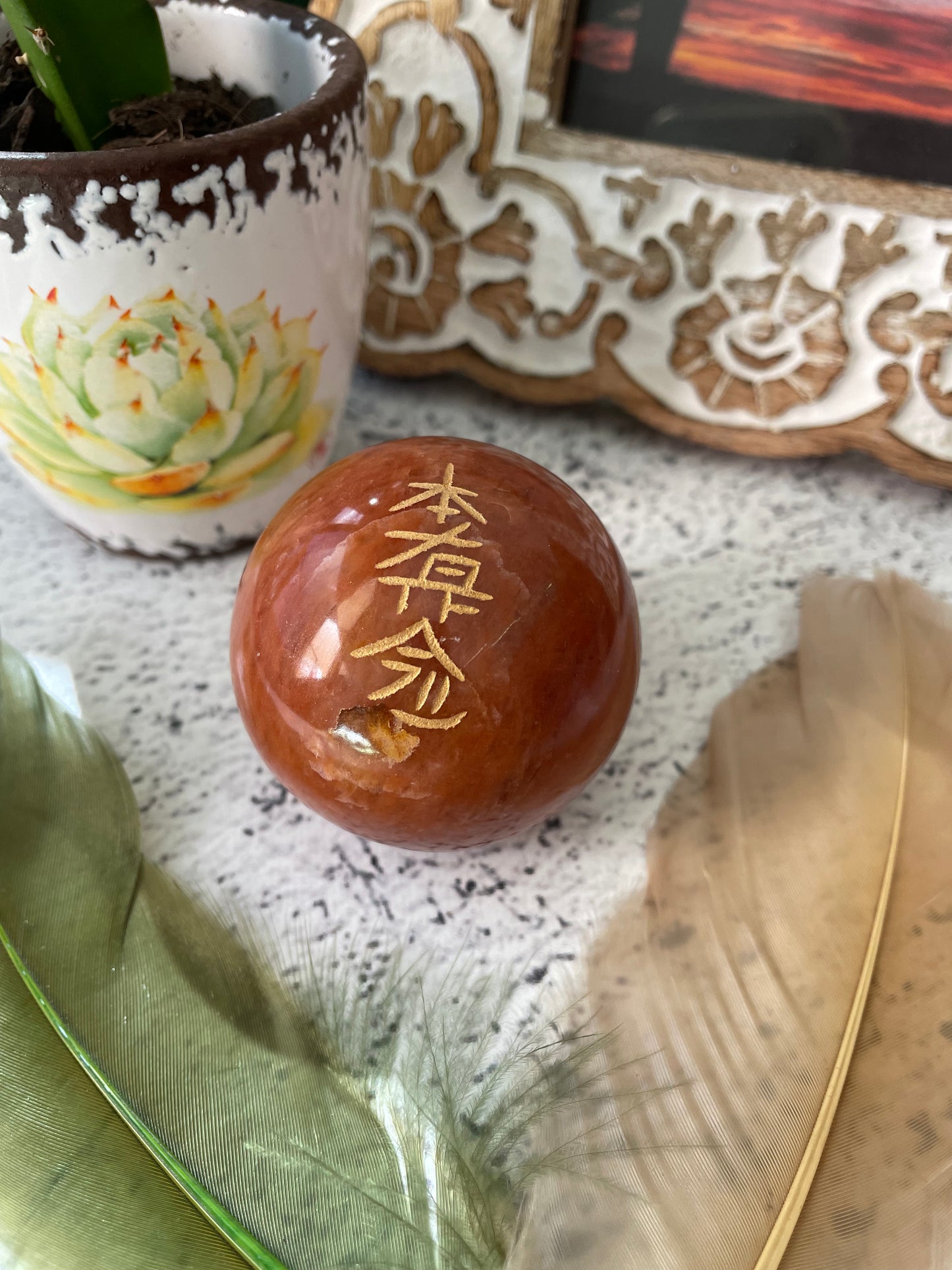 Red Jasper Reiki Sphere Includes Wooden Holder