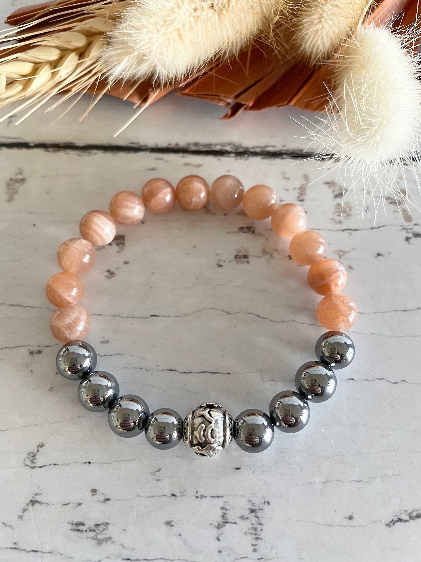 Terahertz &  Peach Moonstone Healing Bracelet ~ Higher Self