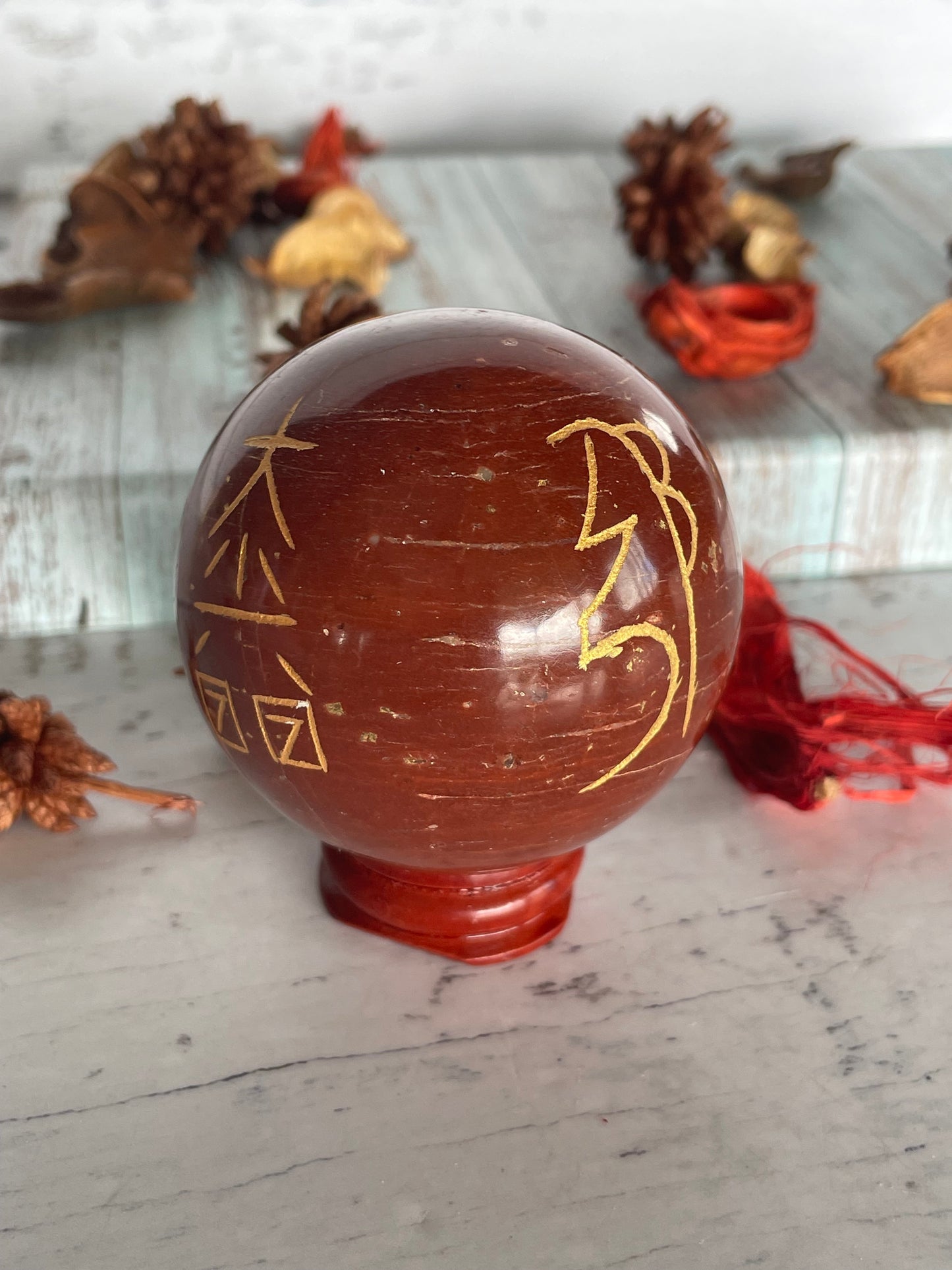 Red Jasper Reiki Sphere Includes Wooden Holder