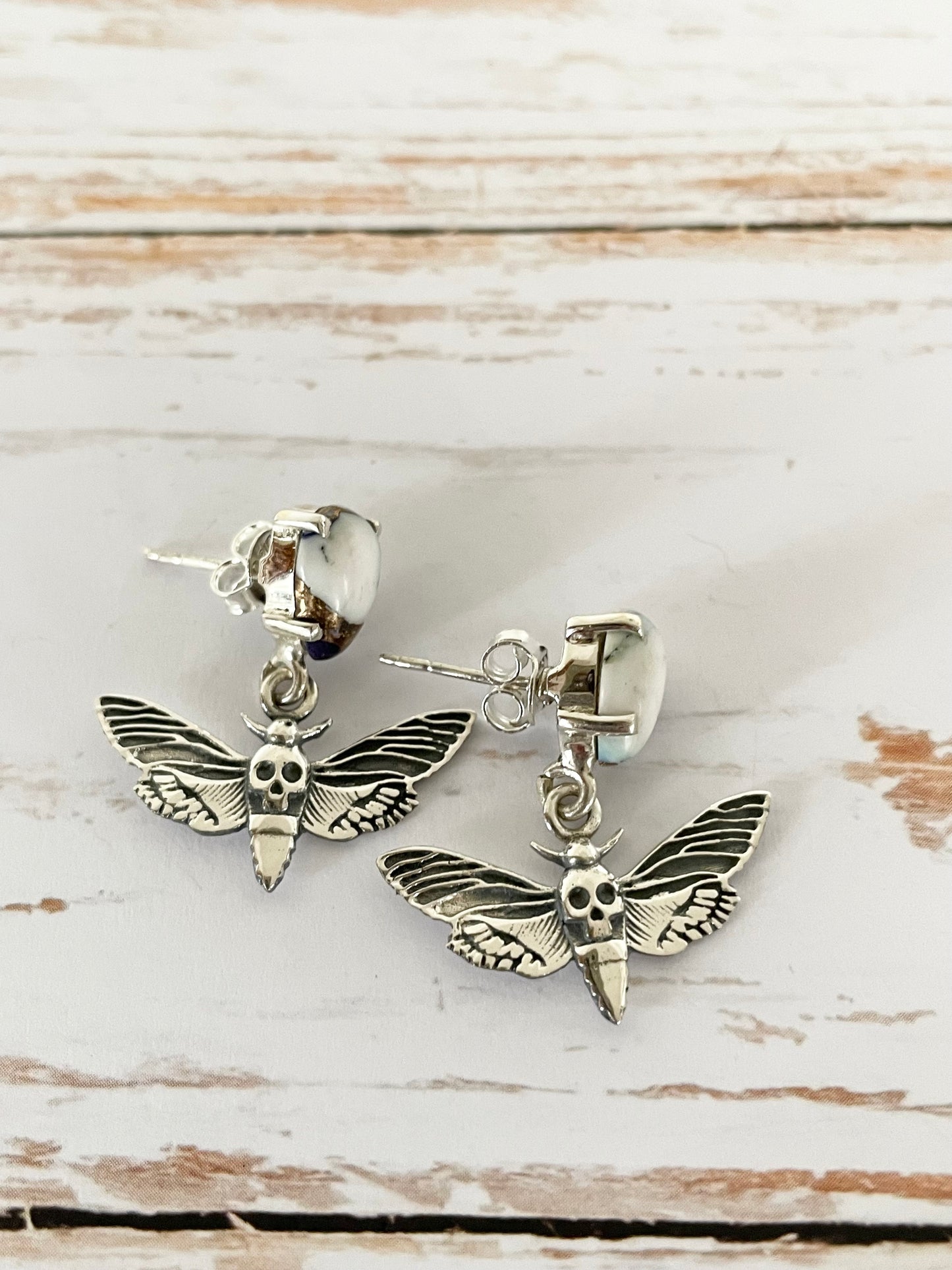 White Dahlia Turquoise Studs