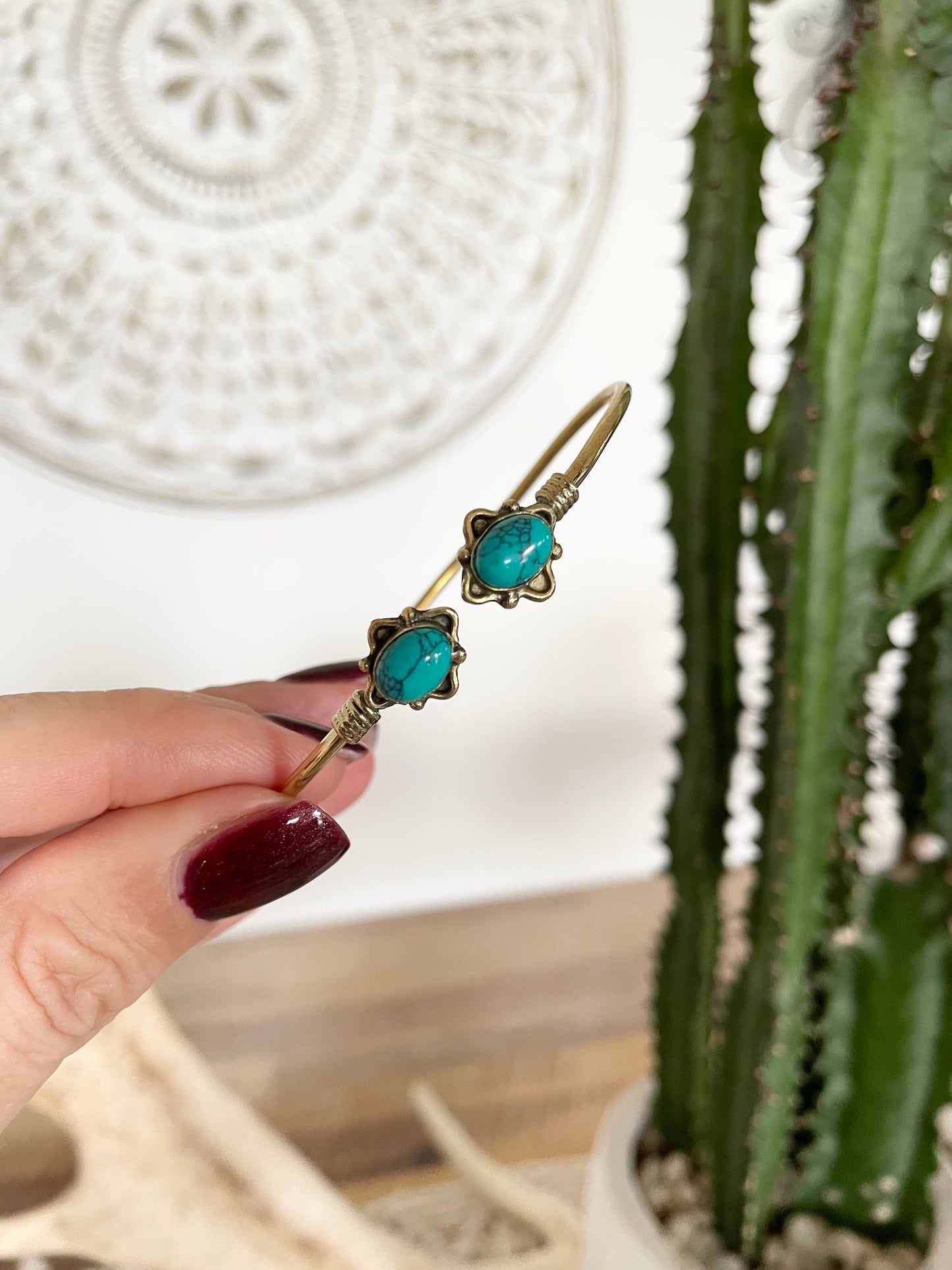 Turquoise Brass Cuff ~ Adjustable