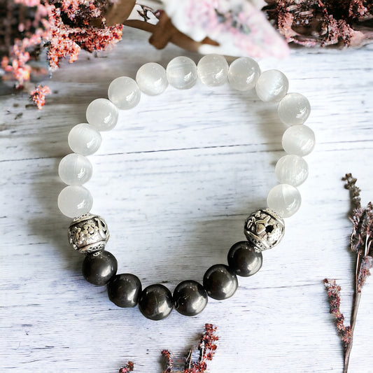 Shungite & Selenite Healing Bracelet ~ GODDESS