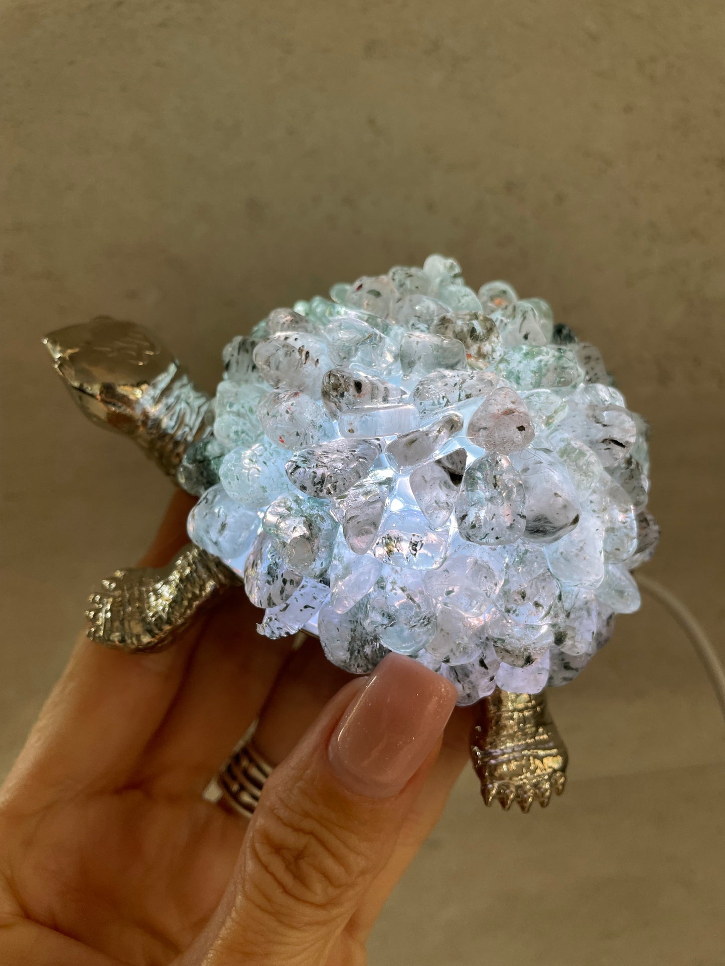 Tortoise Led Lamp - Quartz with Inclusions/Lodolite