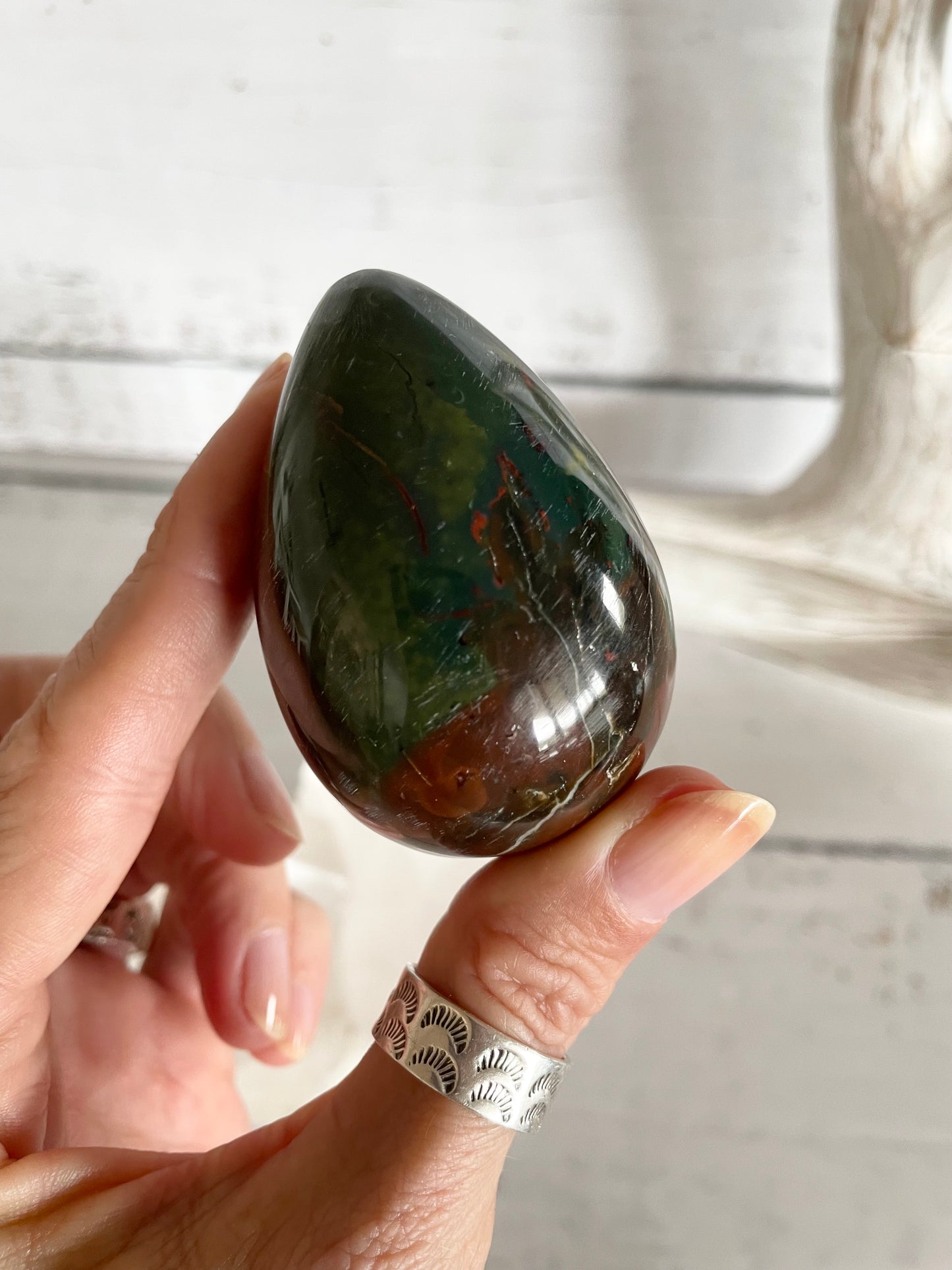 Bloodstone Egg Includes Hematite Ring