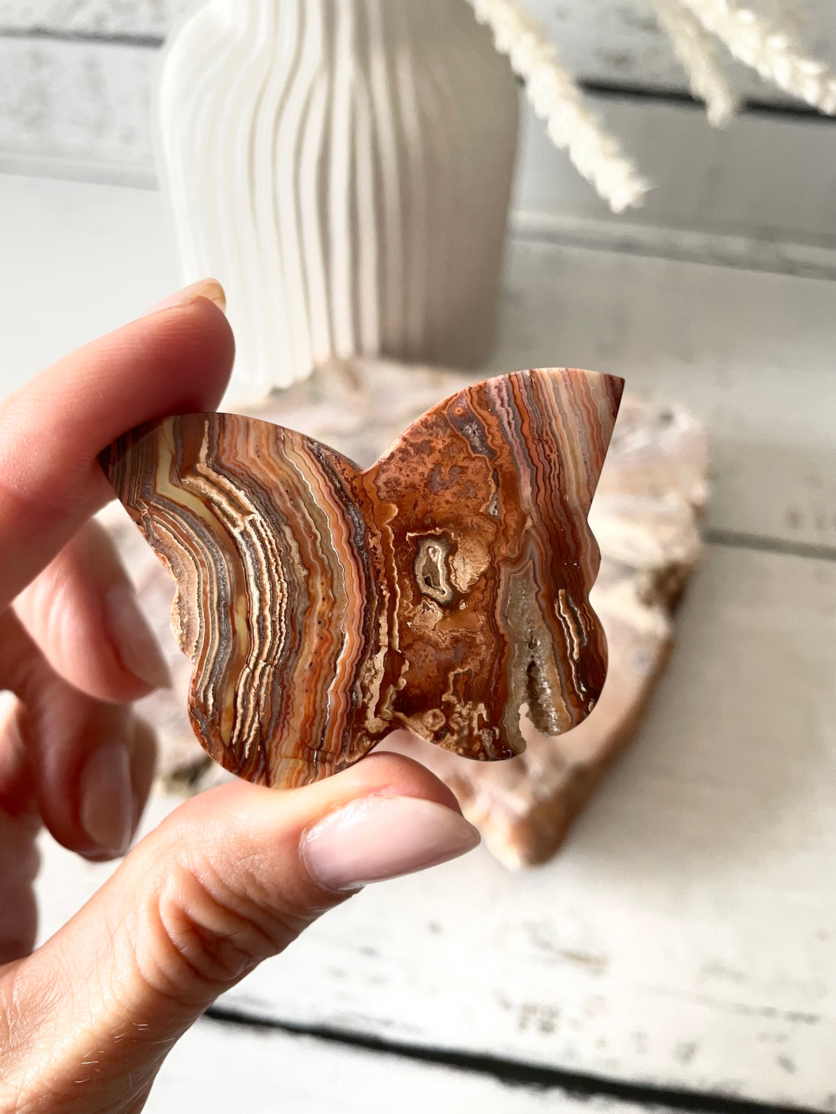 Mexican Pink Crazy Lace Agate Butterfly