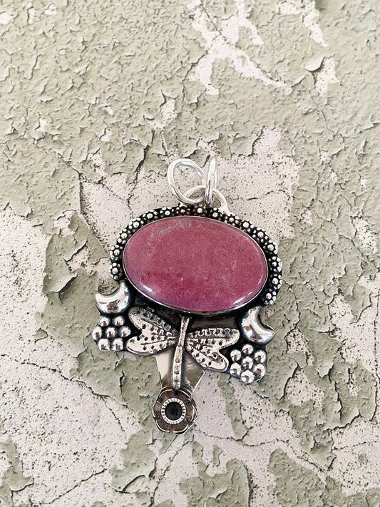 Thulite Dragonfly Moon Pendant
