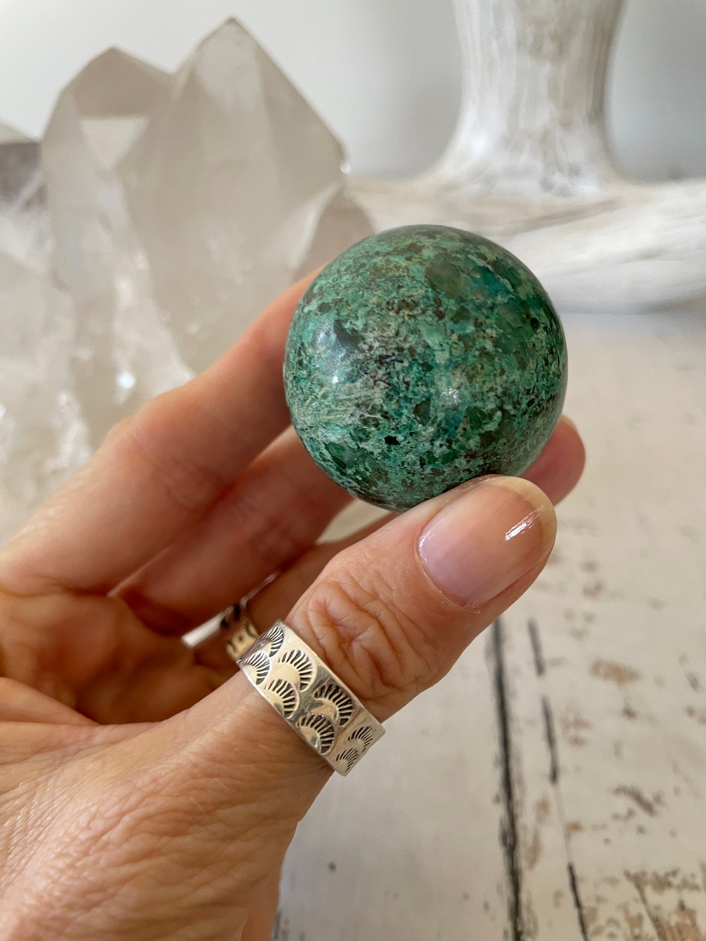 Chrysocolla Sphere Includes Wooden Holder