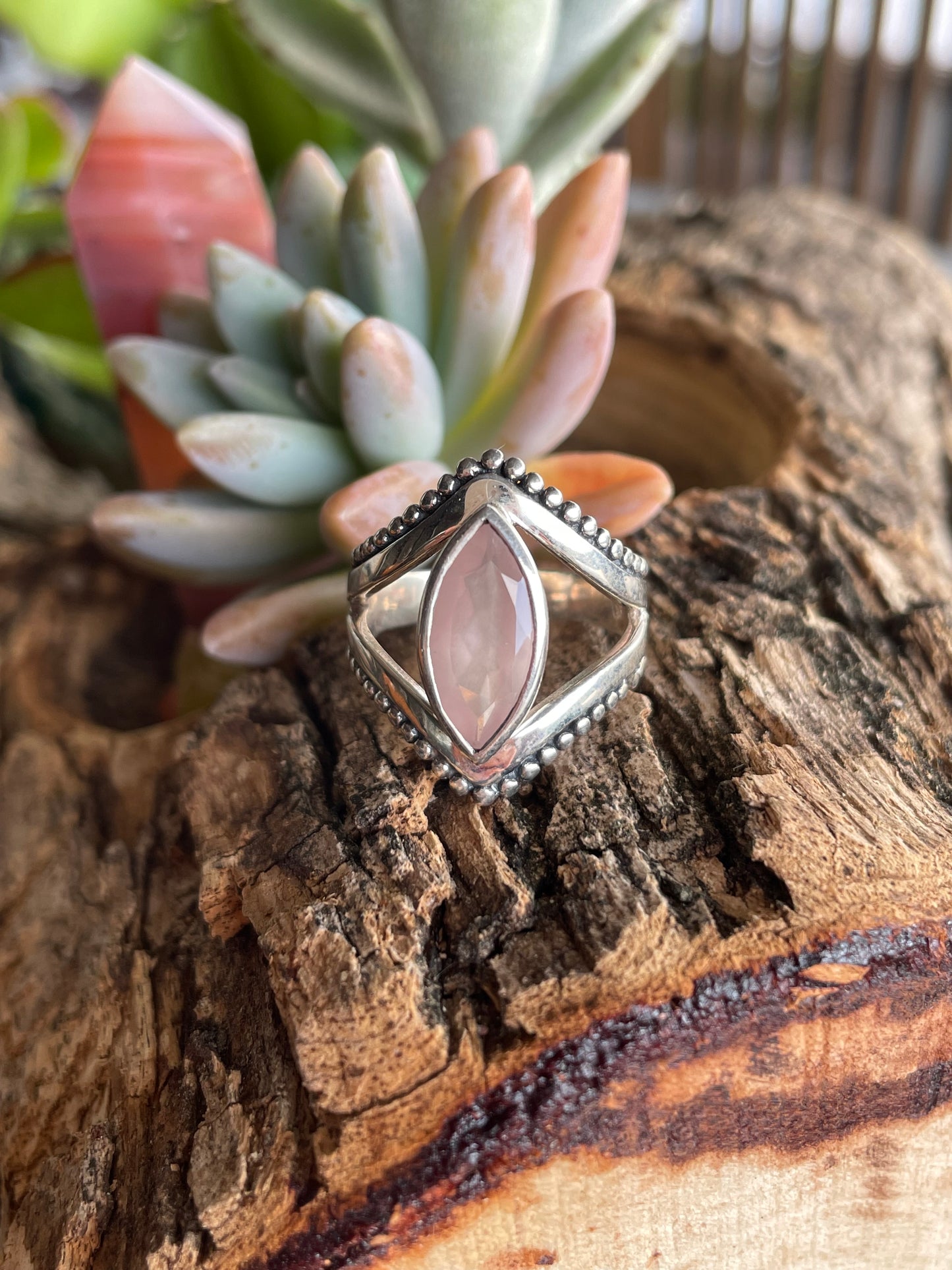 Rose Quartz Silver Fixed Ring