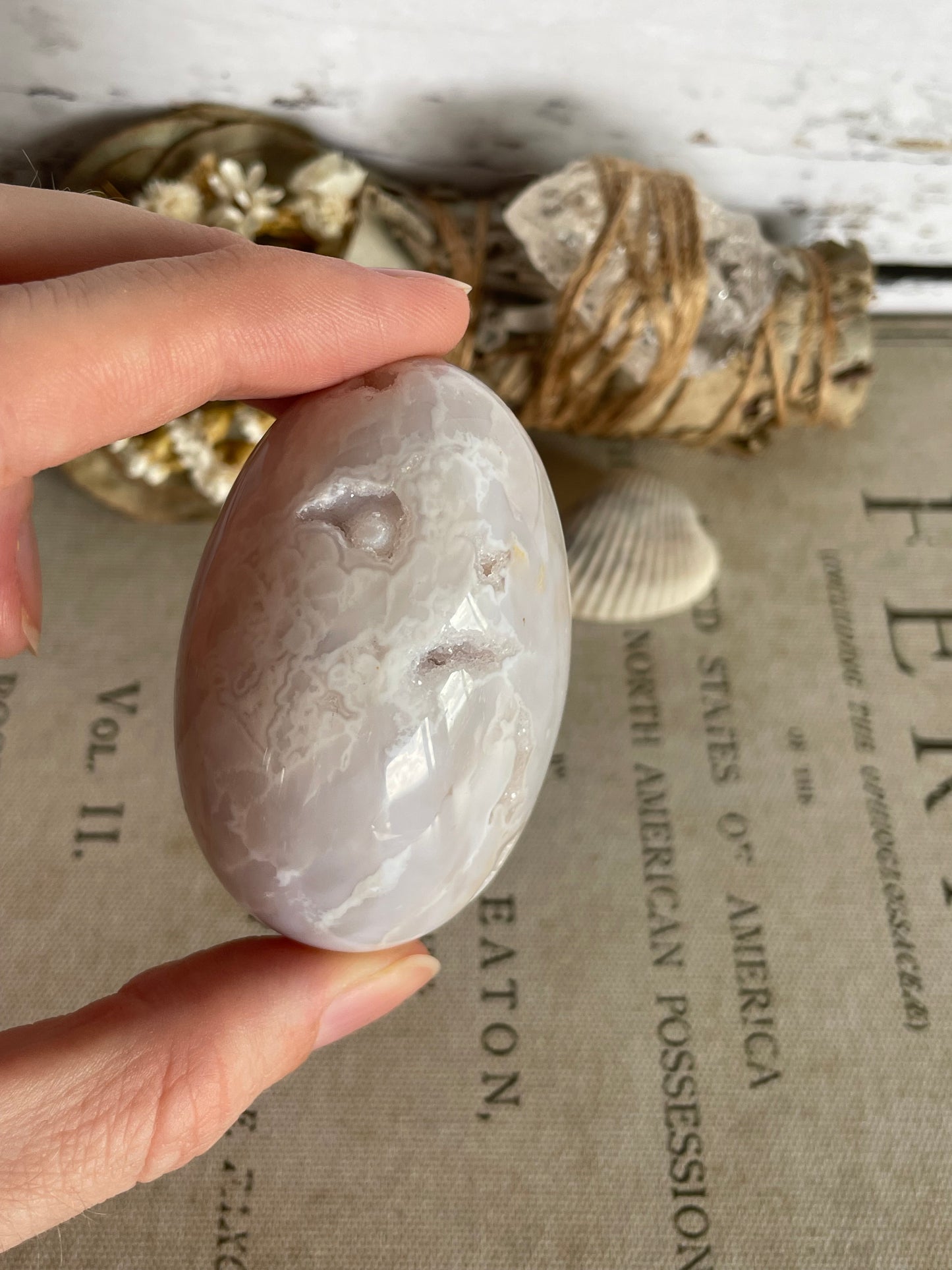 Snow Agate Egg Includes Hematite Ring